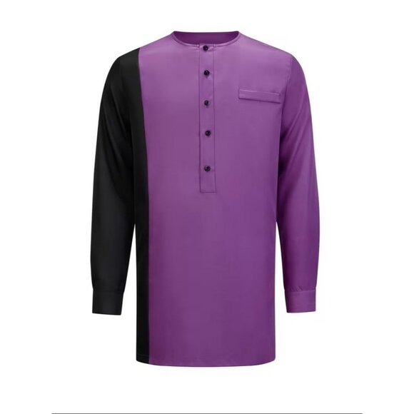 African Formal Dashiki Vibrant Purple Shirt & Pant Suit Traditional Dress Outfit - Picture 4 of 7